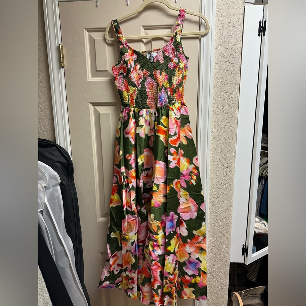 La Ligne Cruz Dress - BNWT - size small - khaki / pink floral